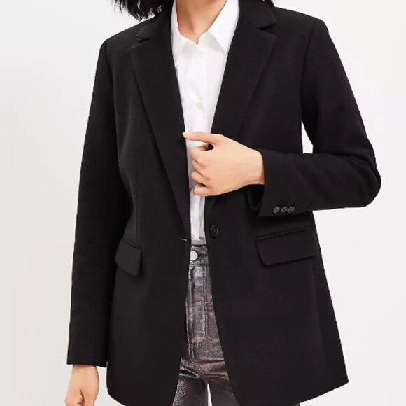 Brushed Herringbone Long Modern Blazer black Size 2 - Picture 2 of 2
